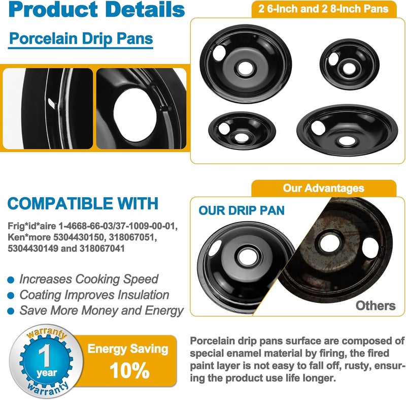 Fetechmate 318067041 318067051 Porcelain Stove Drip Pans Black, MP22YA Stove Elements Repalcement with 330031 Range Burner Receptacle Fit for Ken-more Tap-pan Frigi-daire Electric Stove by - Image 5